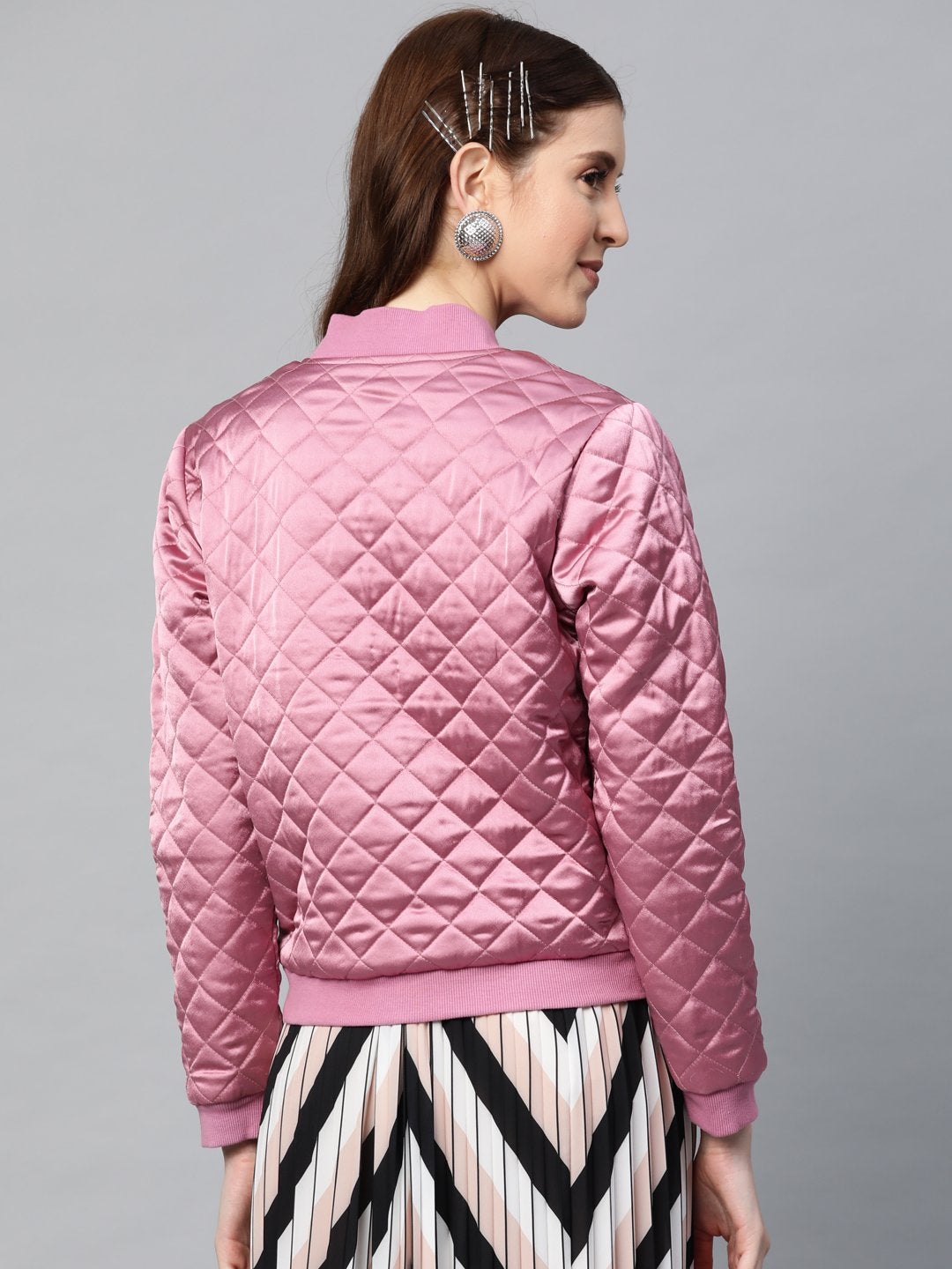 Women's Lavender Satin Quilted Bomber Jacket - SASSAFRAS