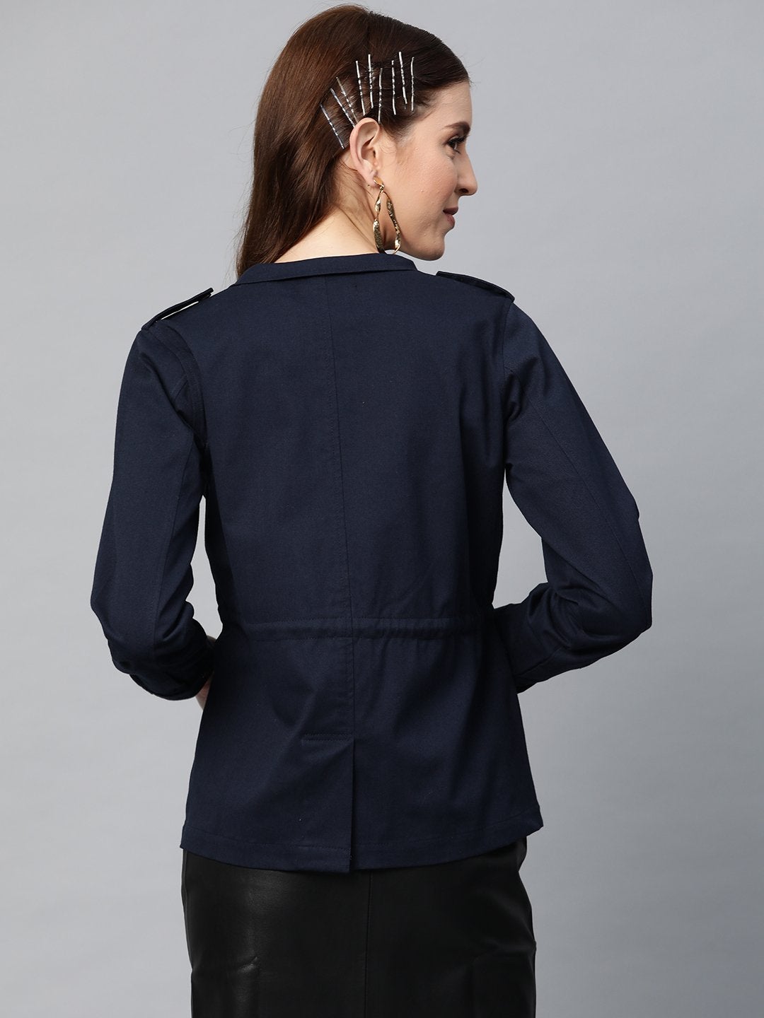 Women's Navy Twill Utility Drawstring Jacket - SASSAFRAS