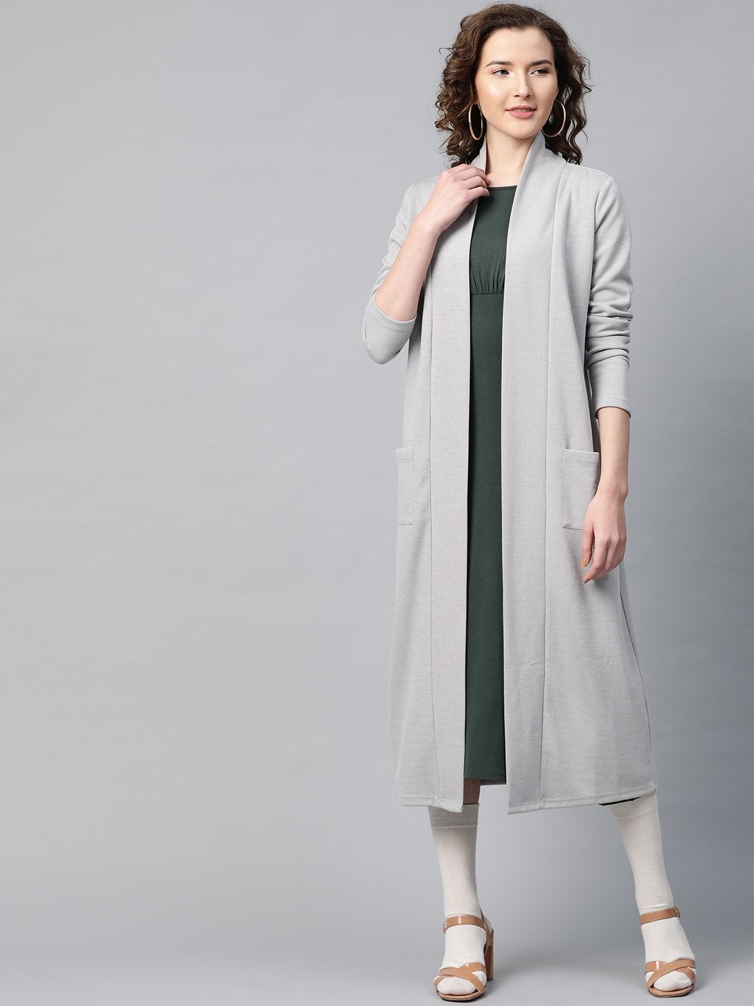 Women's Grey Rib Front Open Longline Shrug - SASSAFRAS