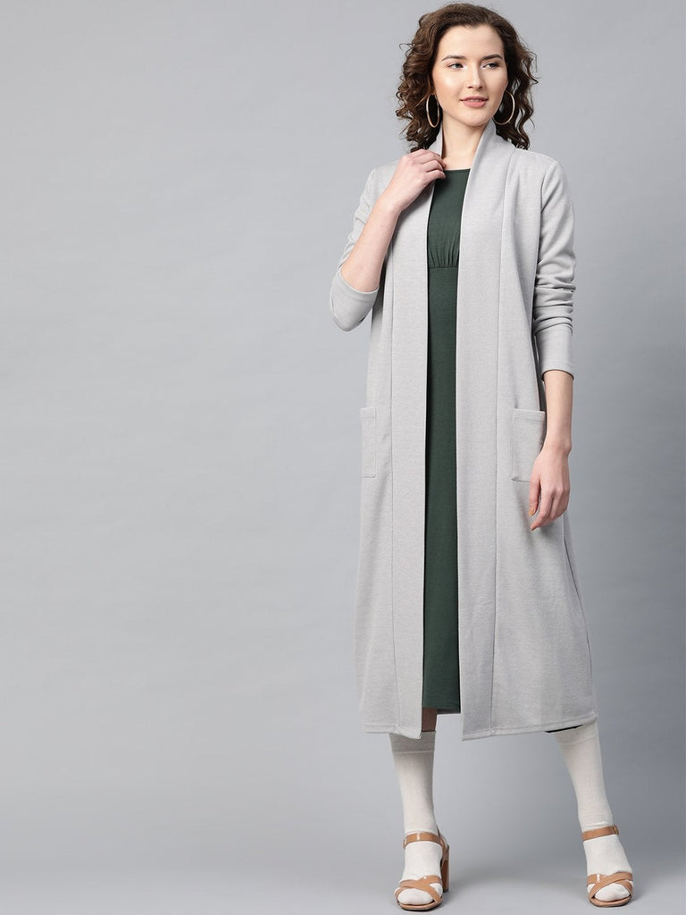 Women's Grey Rib Front Open Longline Shrug