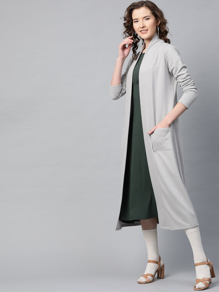Women's Grey Rib Front Open Longline Shrug