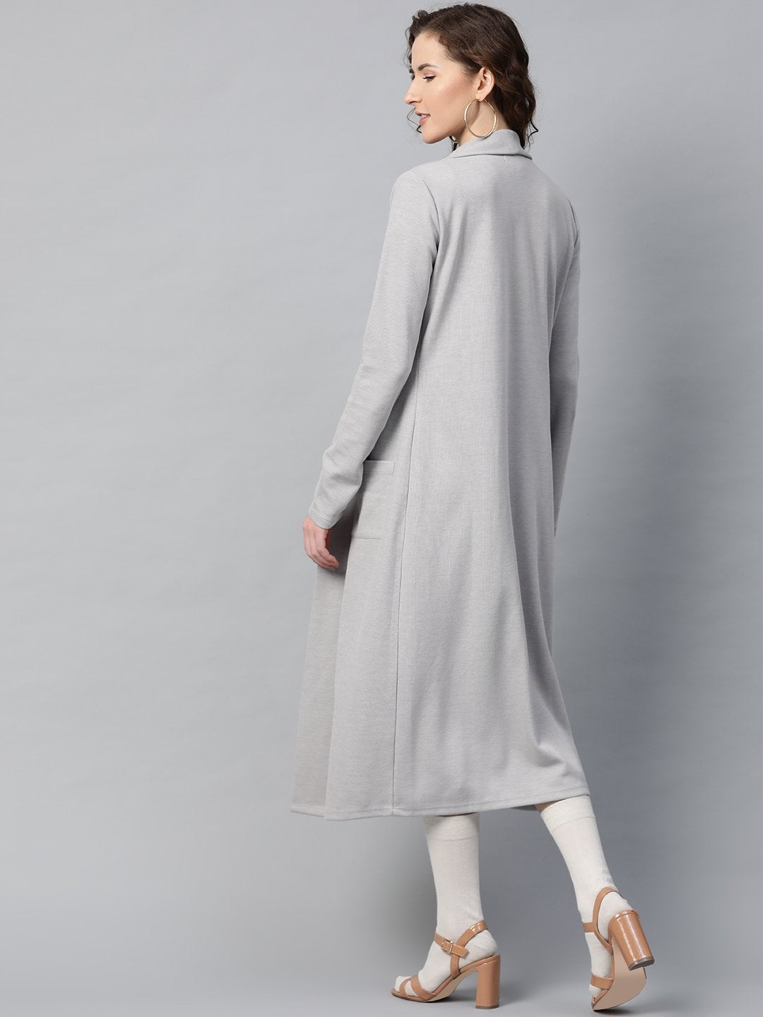 Women's Grey Rib Front Open Longline Shrug - SASSAFRAS