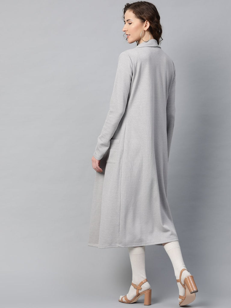 Women's Grey Rib Front Open Longline Shrug