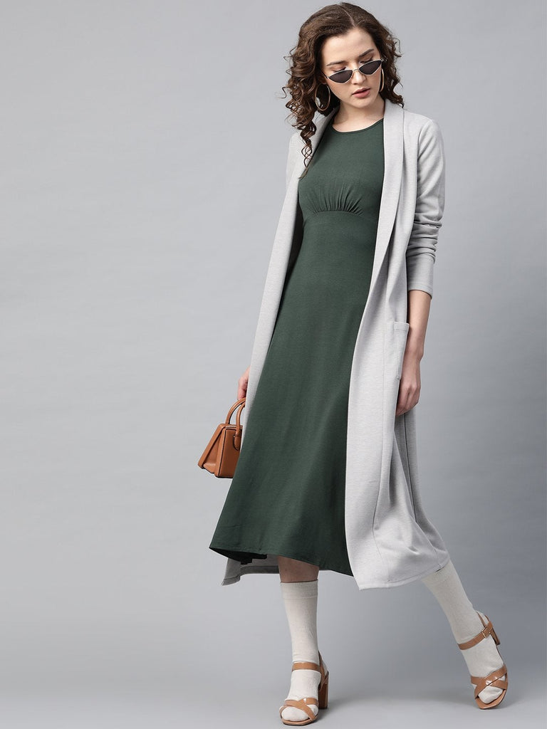 Women's Grey Rib Front Open Longline Shrug