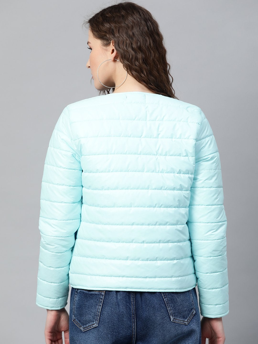 Women's Blue Snap Button Quilted Jacket - SASSAFRAS