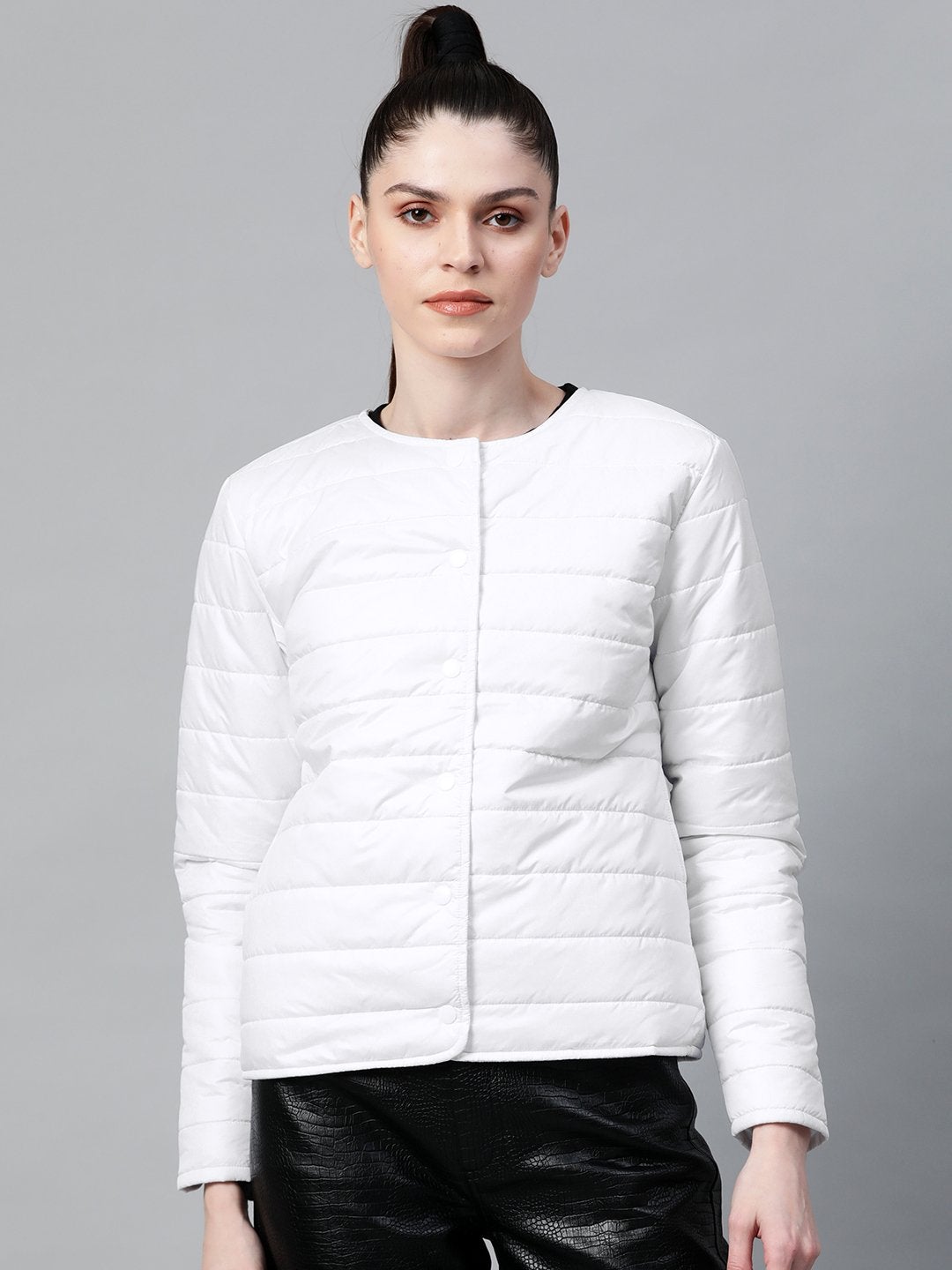 Women's White Snap Button Quilted Jacket - SASSAFRAS