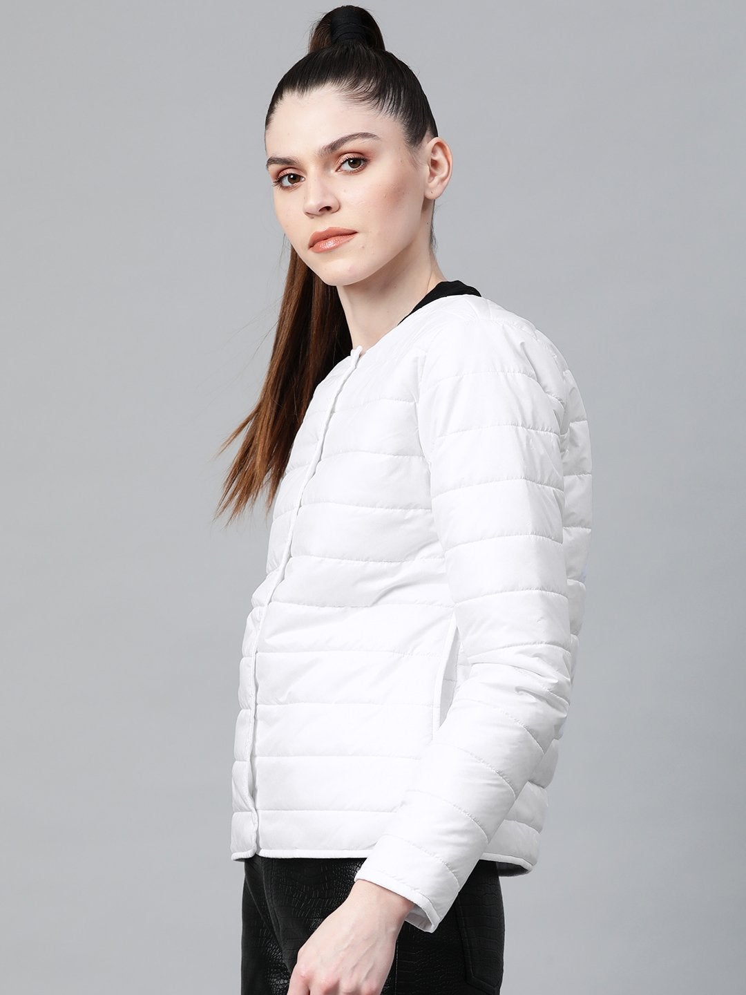 Women's White Snap Button Quilted Jacket - SASSAFRAS