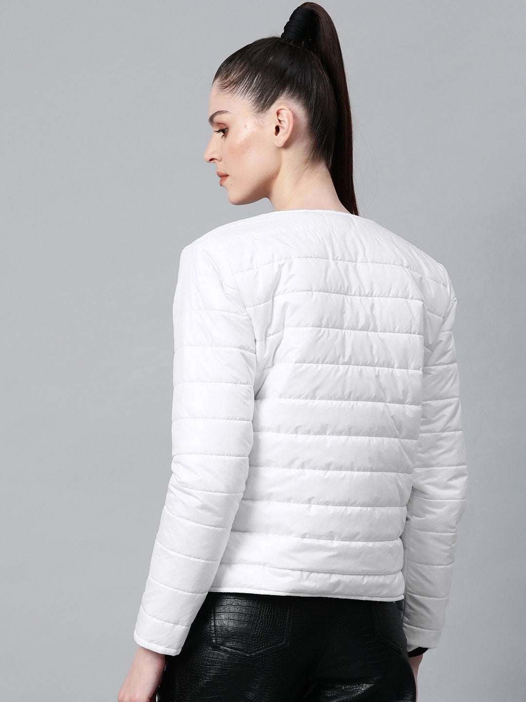 Women's White Snap Button Quilted Jacket - SASSAFRAS