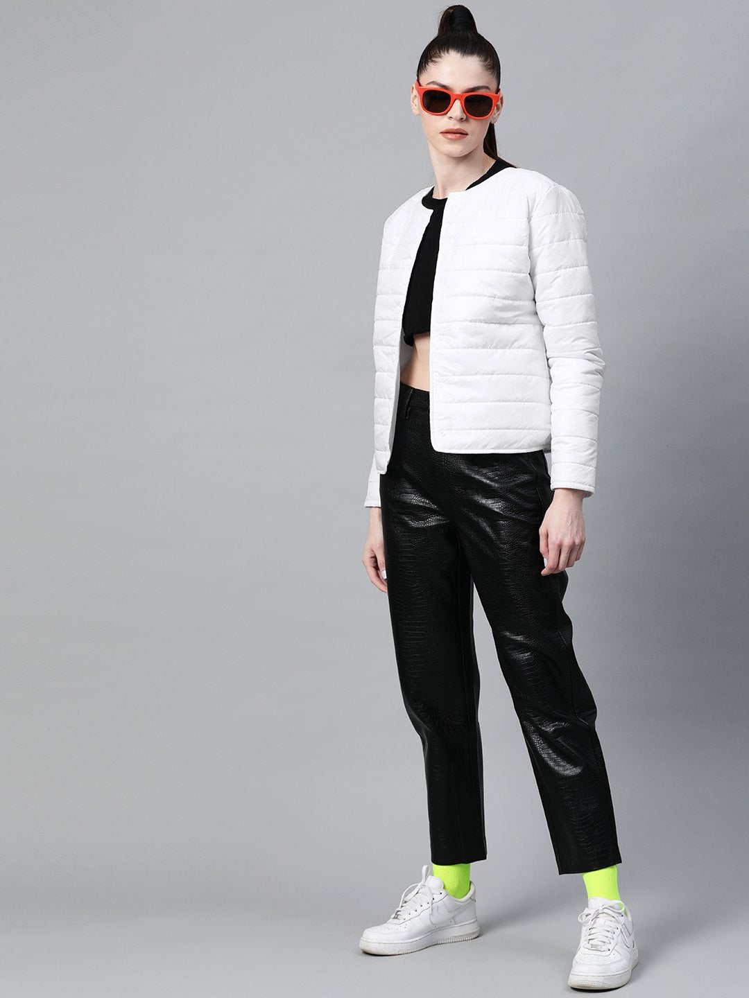 Women's White Snap Button Quilted Jacket - SASSAFRAS