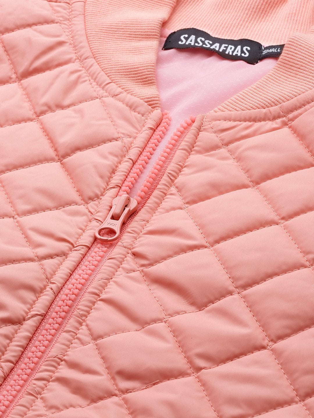 Women's Peach Drawstring Quilted Bomber Jacket - SASSAFRAS