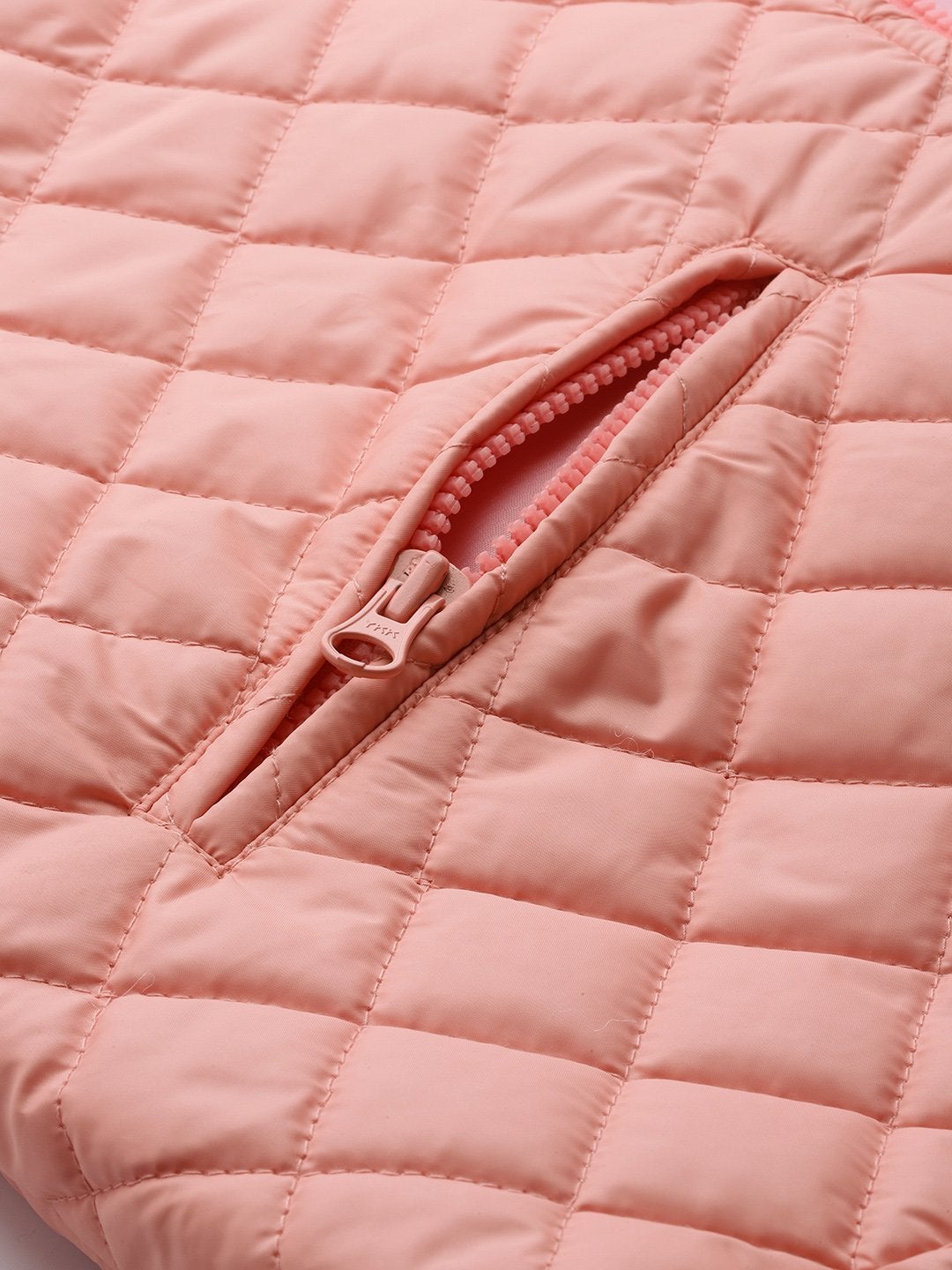 Women's Peach Drawstring Quilted Bomber Jacket - SASSAFRAS