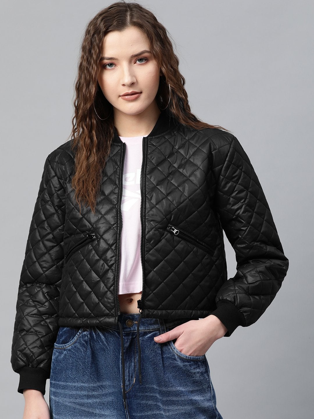 Women's Black Drawstring Quilted Bomber Jacket - SASSAFRAS