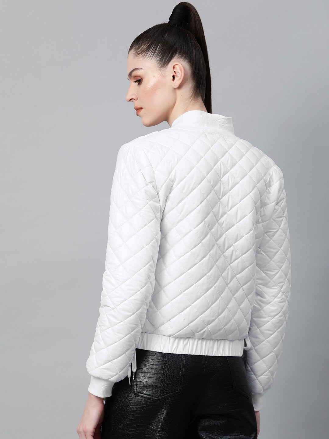 Women's White Tie-Up Detail Quilted Bomber Jacket - SASSAFRAS