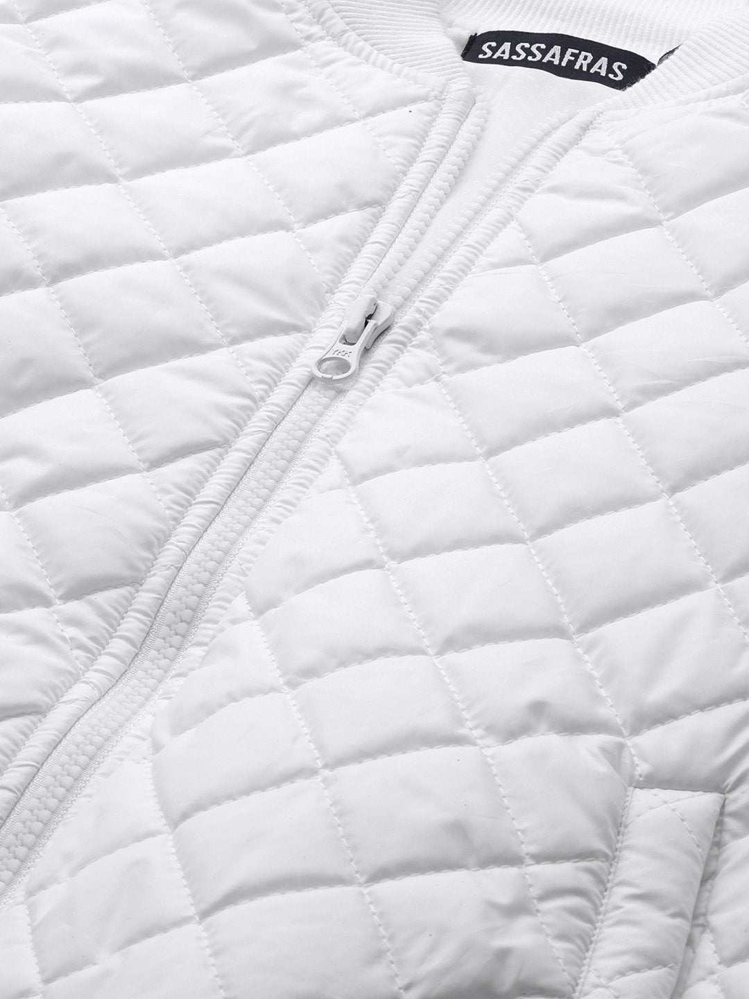 Women's White Tie-Up Detail Quilted Bomber Jacket - SASSAFRAS