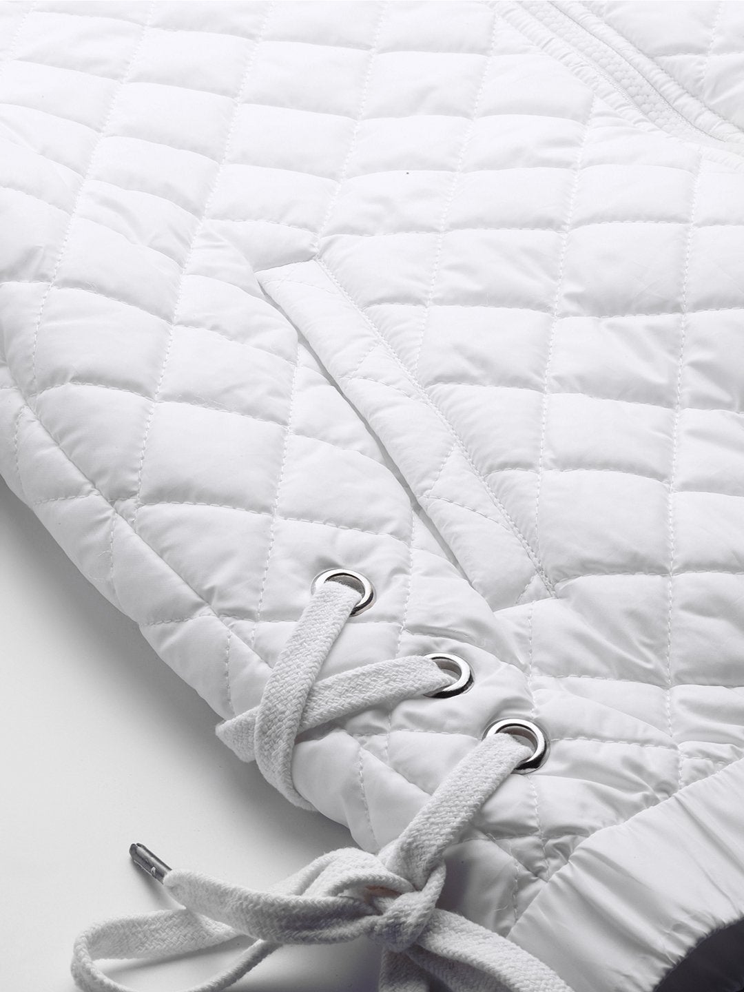 Women's White Tie-Up Detail Quilted Bomber Jacket - SASSAFRAS