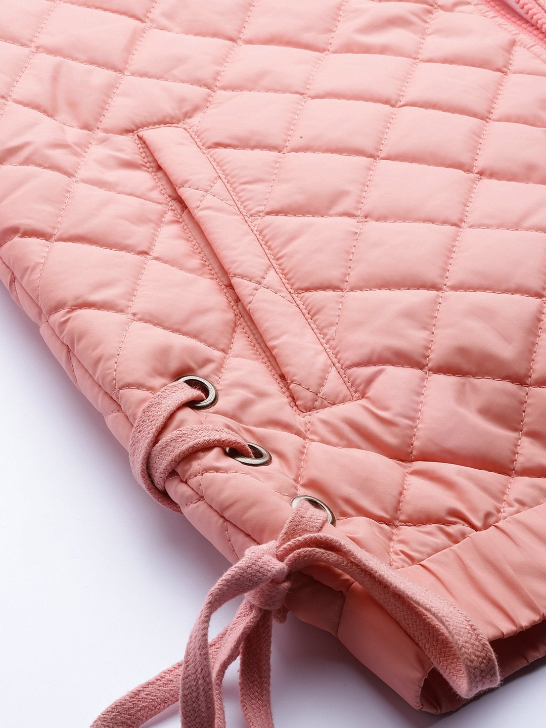 Women's Peach Tie-Up Detail Quilted Bomber Jacket - SASSAFRAS