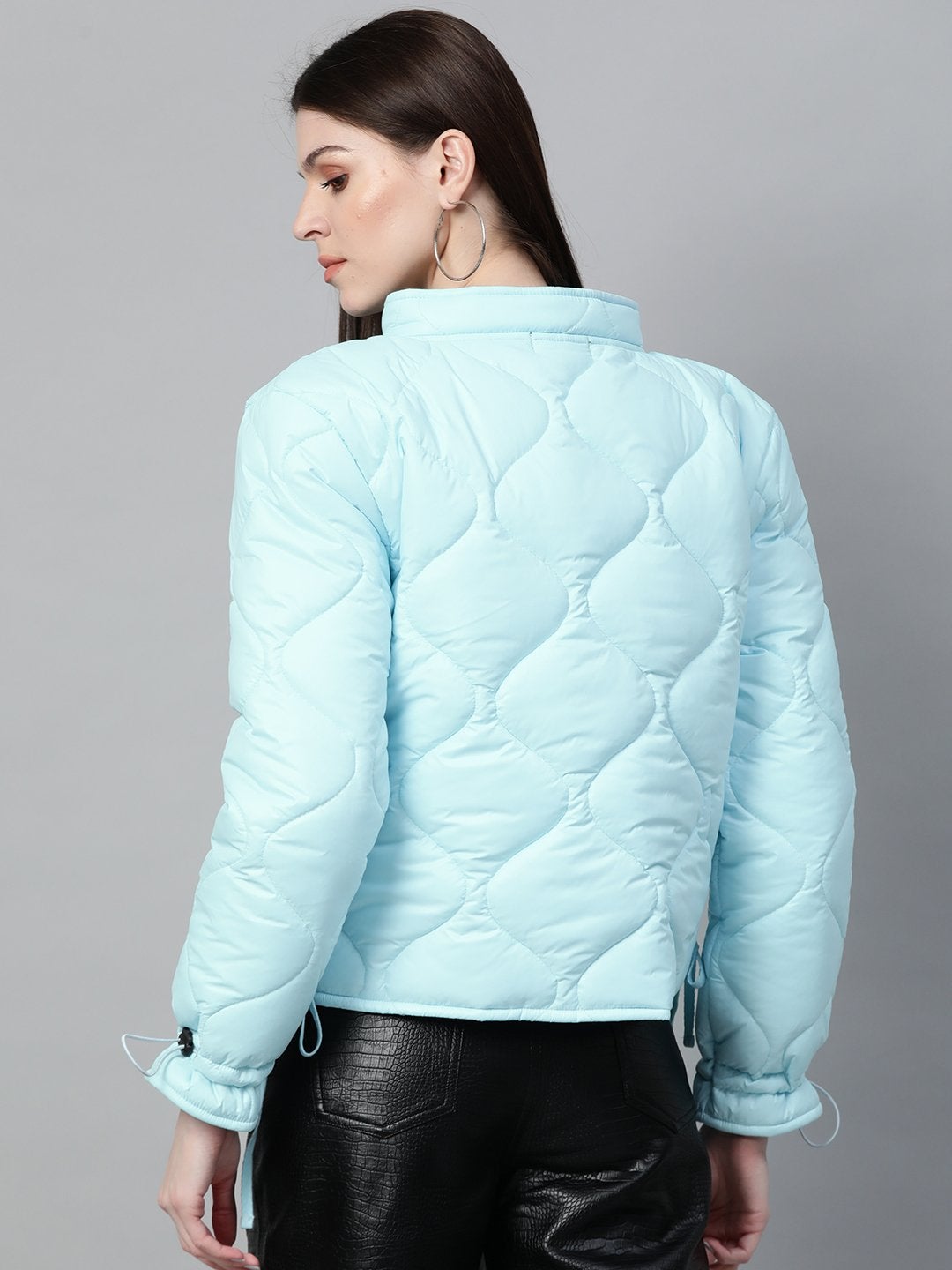 Women's Blue Front Pocket Puffer Jacket - SASSAFRAS