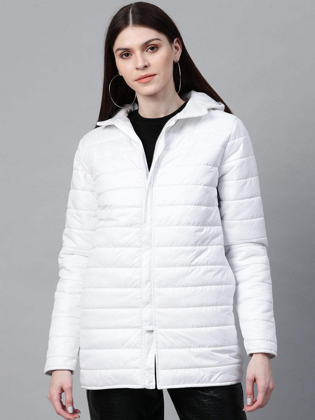 Women's White Hooded Long Puffer Jacket - SASSAFRAS