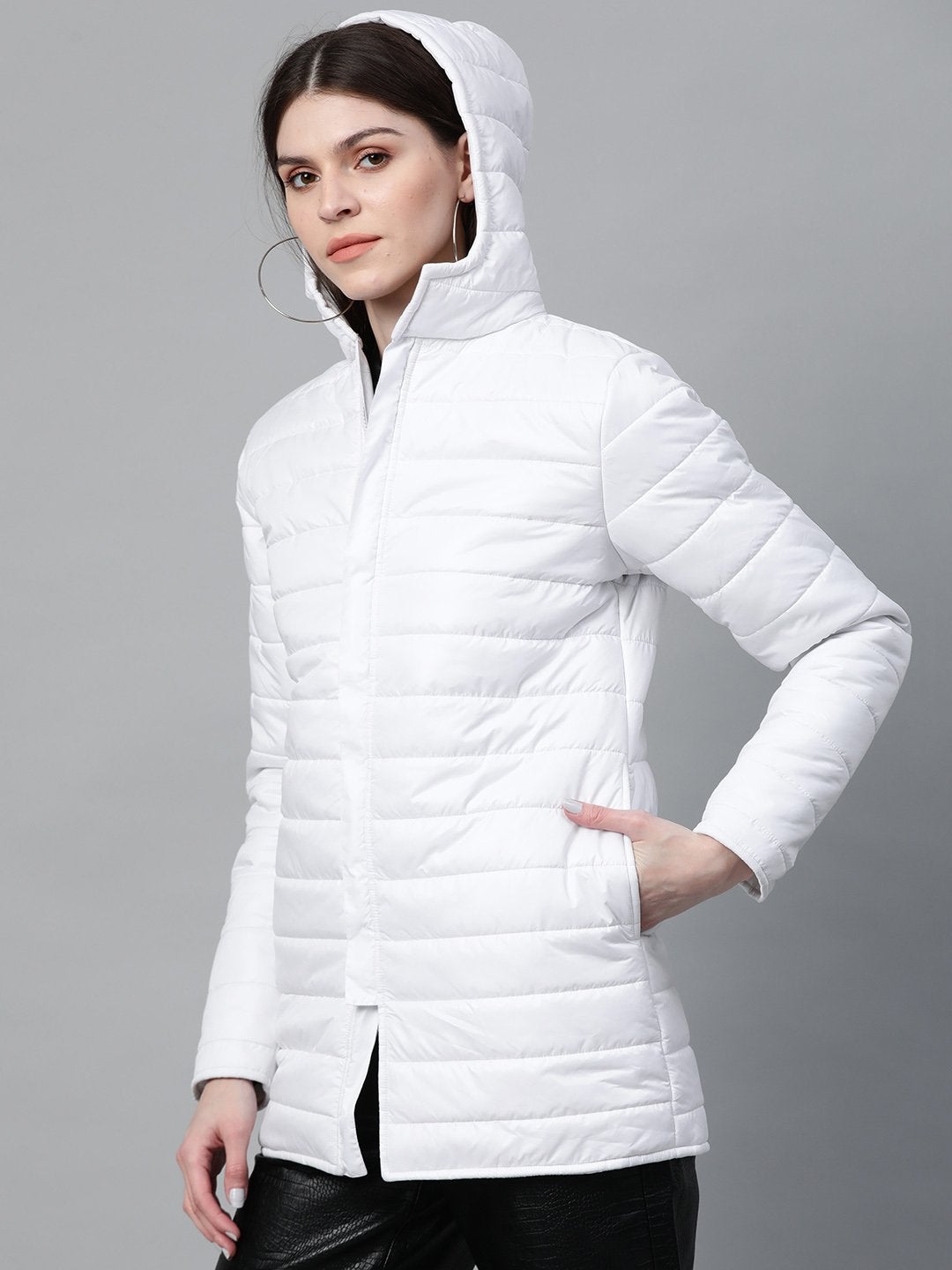 Women's White Hooded Long Puffer Jacket - SASSAFRAS