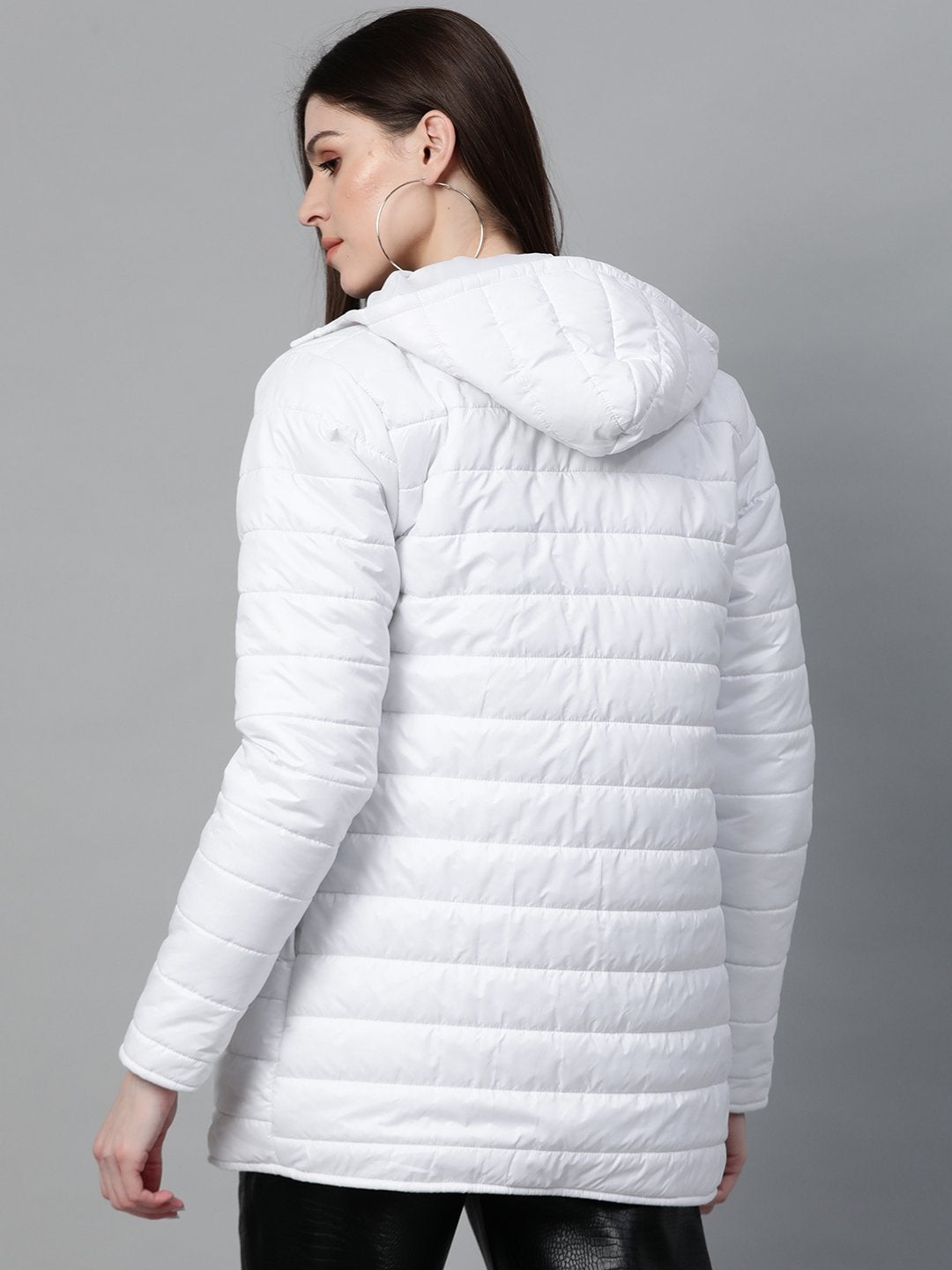 Women's White Hooded Long Puffer Jacket - SASSAFRAS