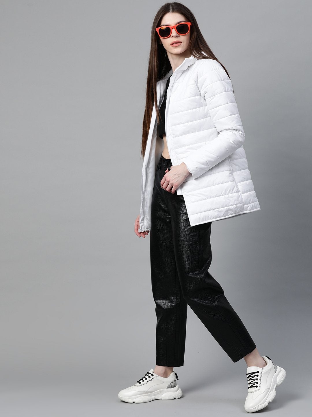 Women's White Hooded Long Puffer Jacket - SASSAFRAS