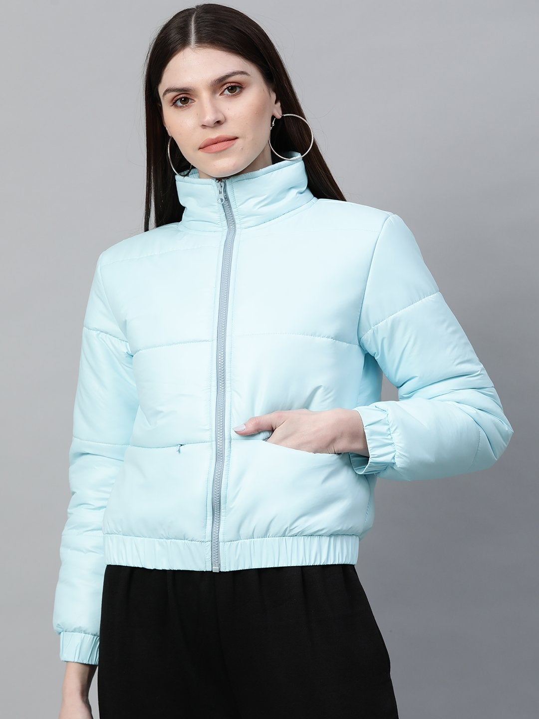 Women's Blue Full Sleeve Quilted Jacket - SASSAFRAS