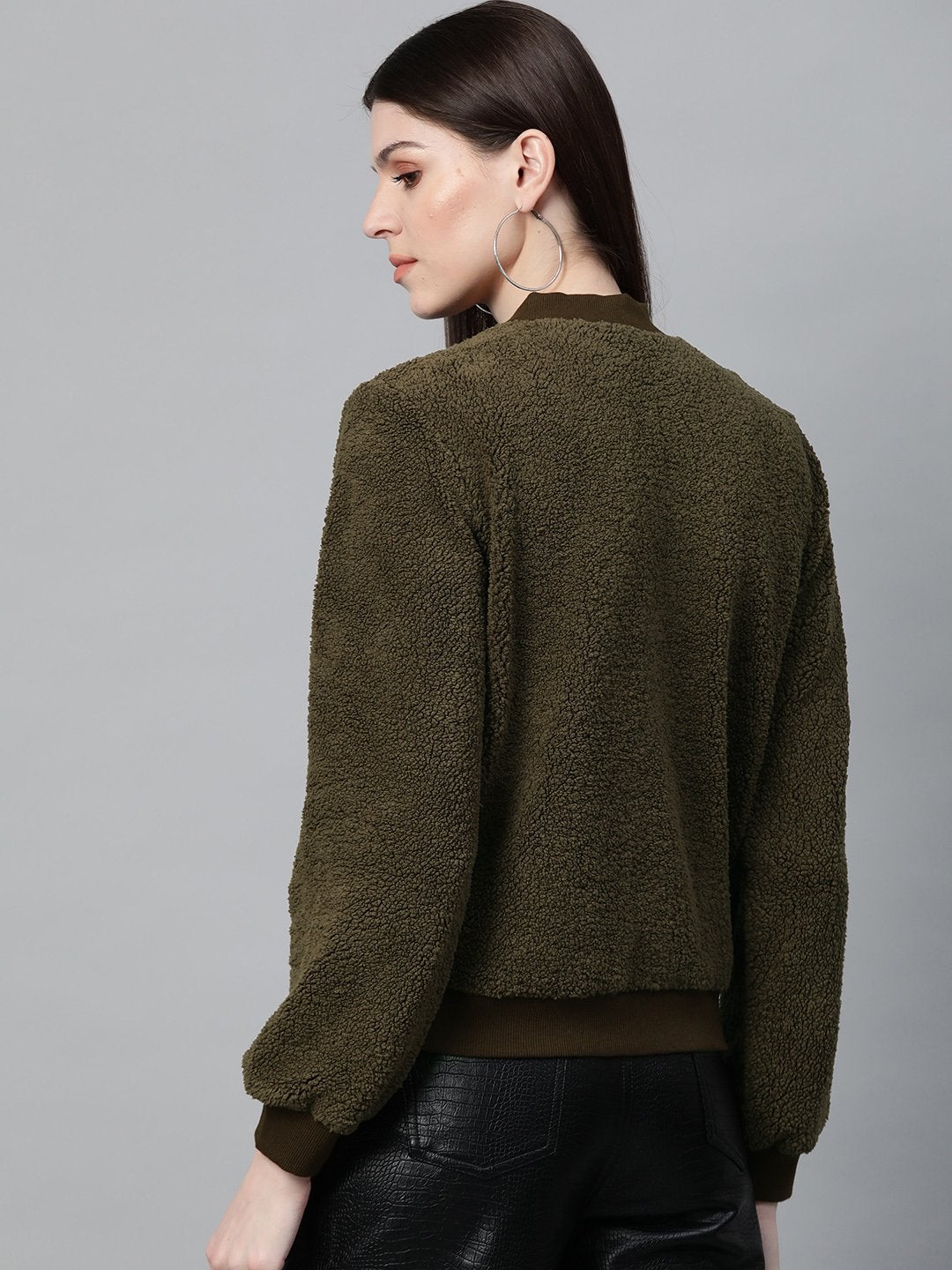 Women's Olive Fur Bomber Jacket - SASSAFRAS