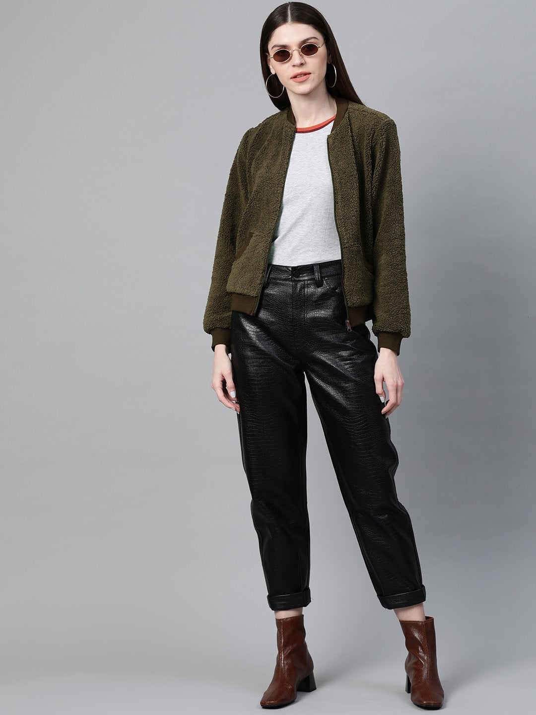 Women's Olive Fur Bomber Jacket - SASSAFRAS