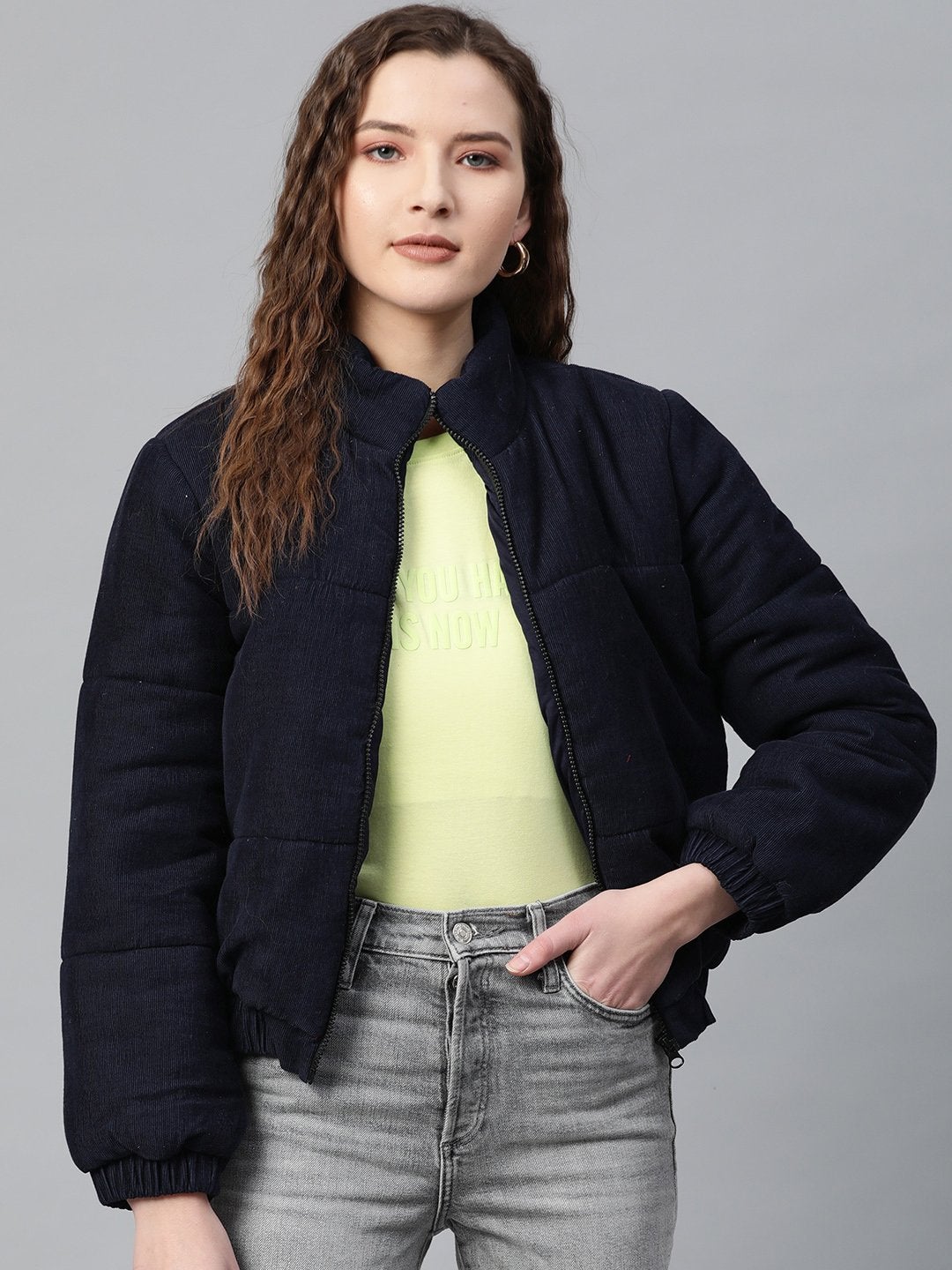 Women's Navy Corduroy Quilted Jacket - SASSAFRAS