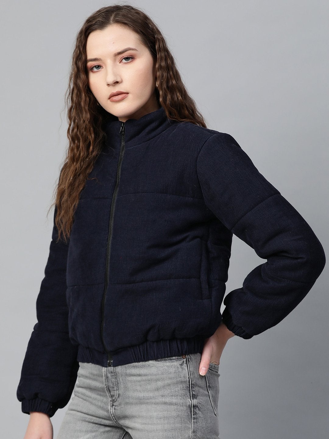 Women's Navy Corduroy Quilted Jacket - SASSAFRAS