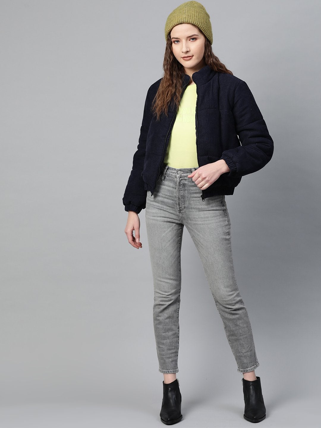 Women's Navy Corduroy Quilted Jacket - SASSAFRAS