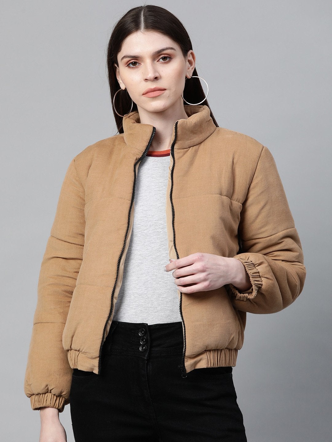 Women's Beige Corduroy Quilted Jacket - SASSAFRAS