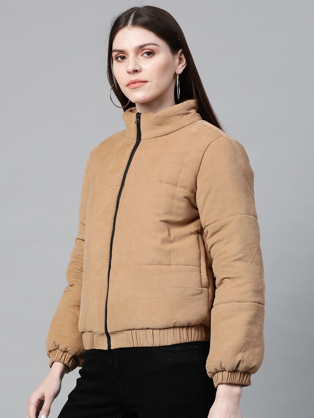 Women's Beige Corduroy Quilted Jacket - SASSAFRAS