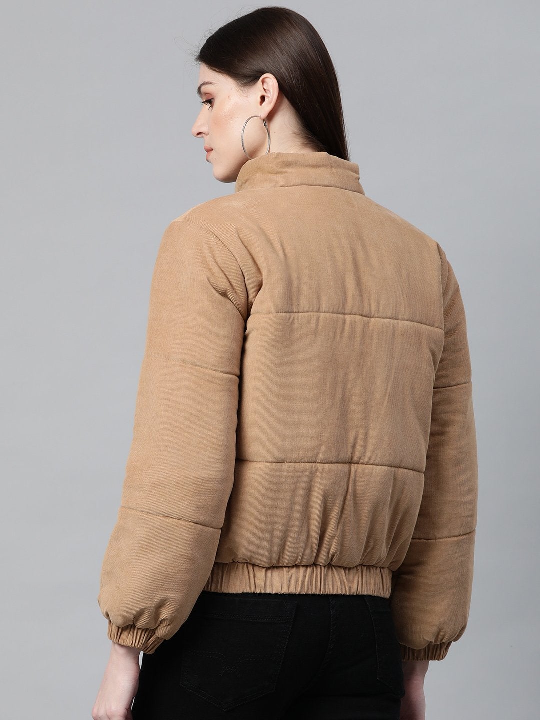 Women's Beige Corduroy Quilted Jacket - SASSAFRAS