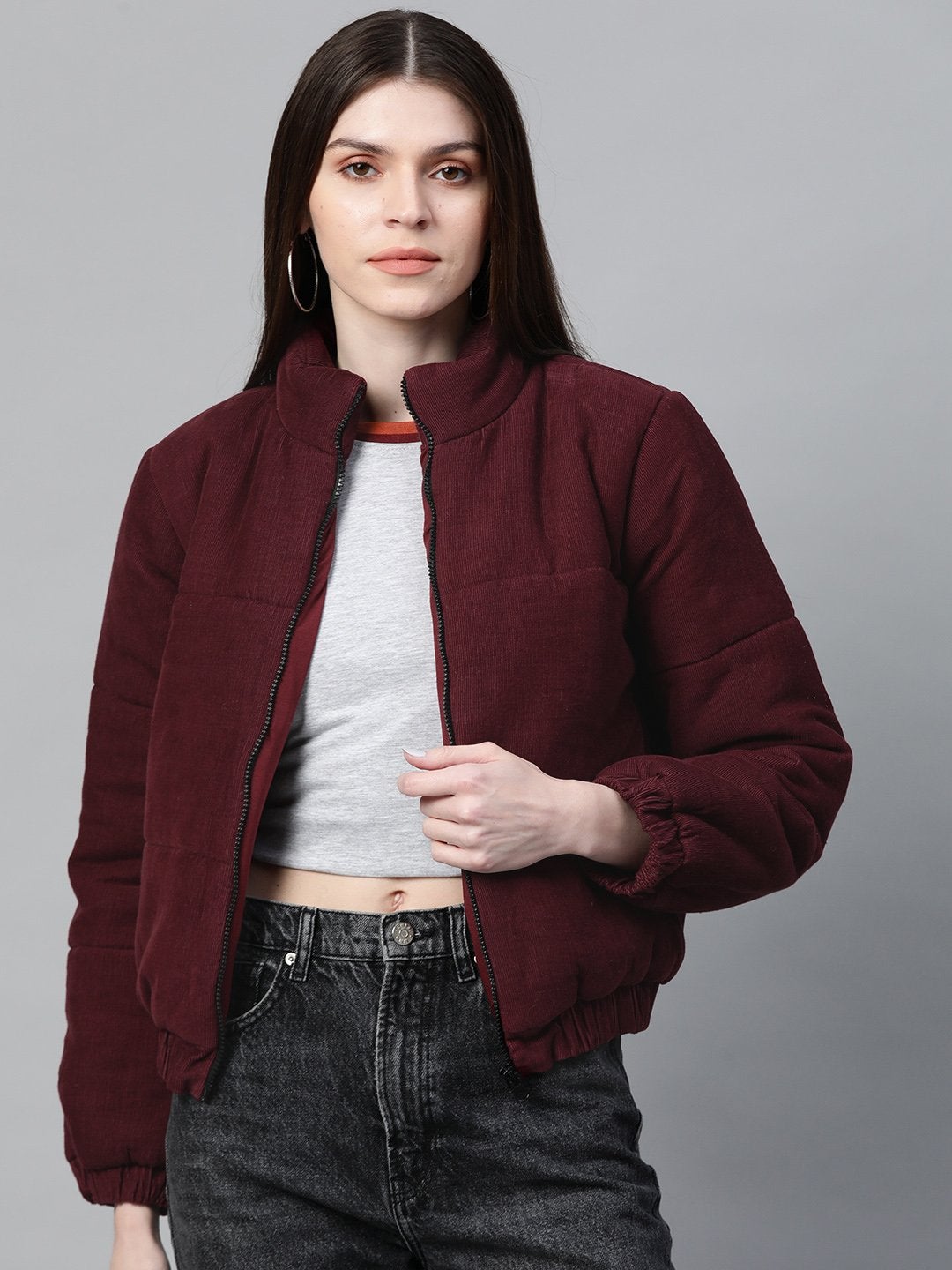 Women's Burgundy Corduroy Quilted Jacket - SASSAFRAS