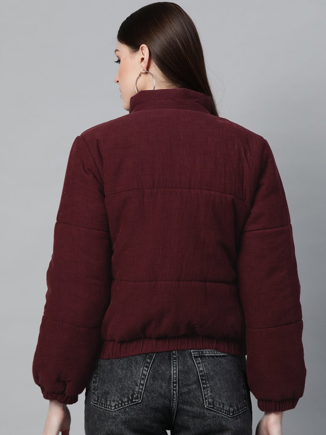 Women's Burgundy Corduroy Quilted Jacket - SASSAFRAS