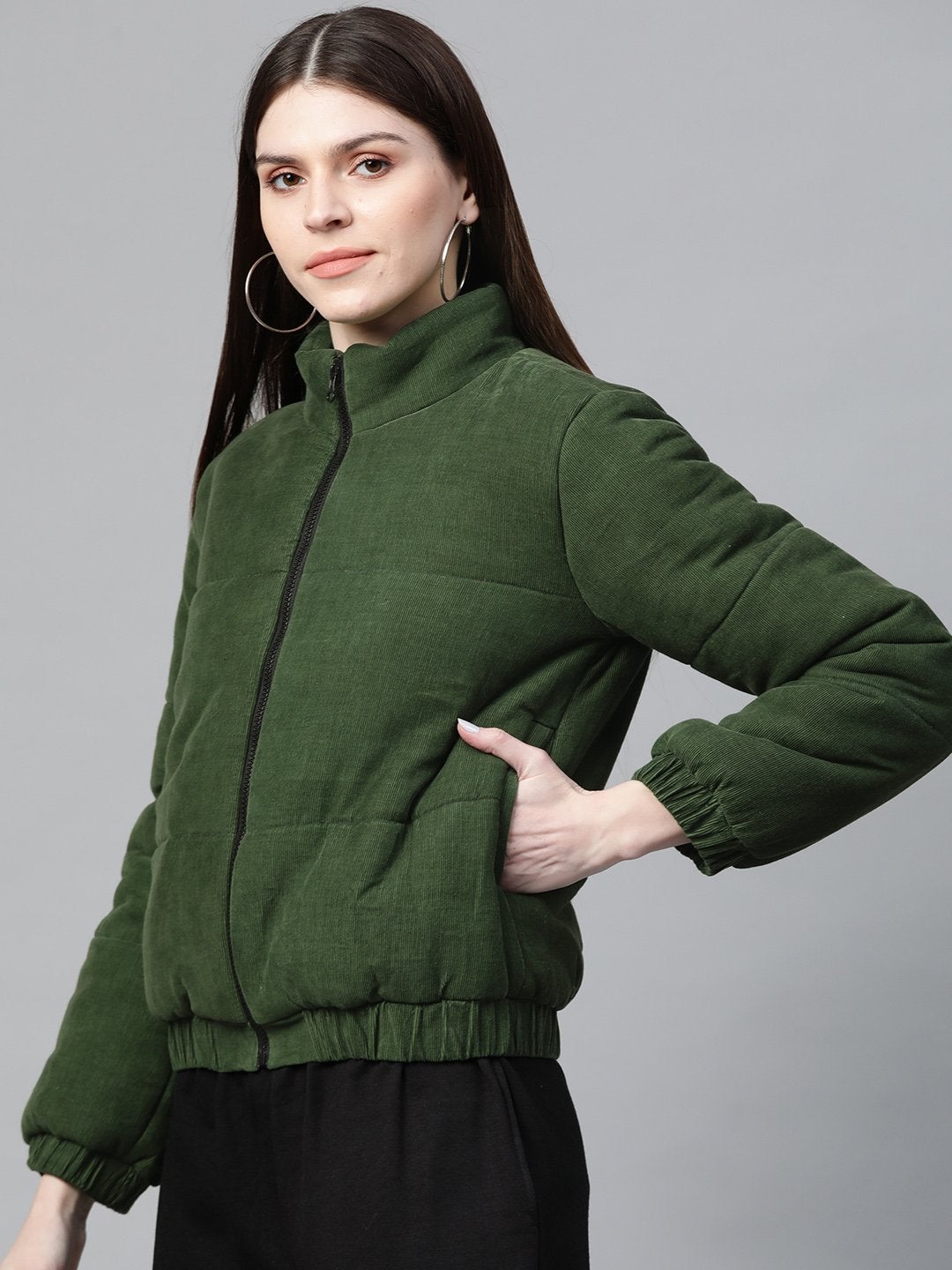 Women's Olive Corduroy Quilted Jacket - SASSAFRAS