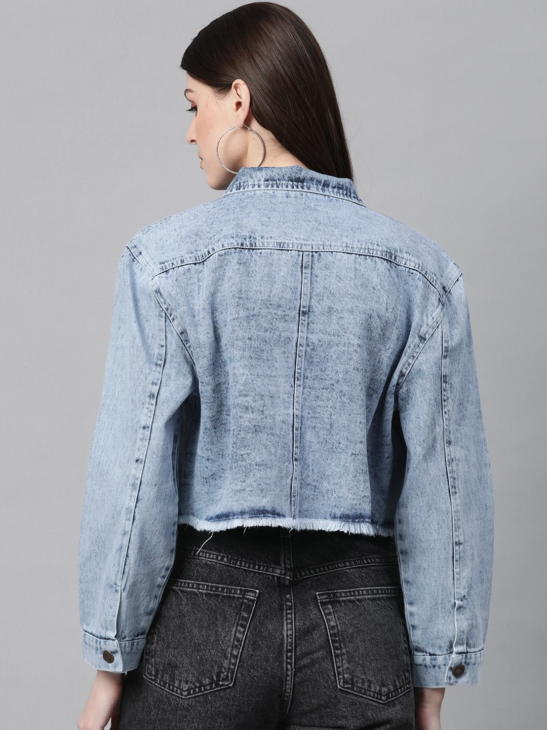 Women's Blue Washed Denim Pearl Pocket Jacket - SASSAFRAS