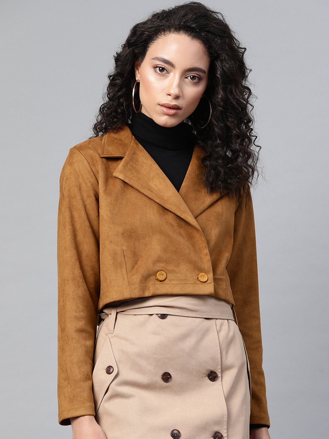 Women's Brown Suede Crop Blazer - SASSAFRAS