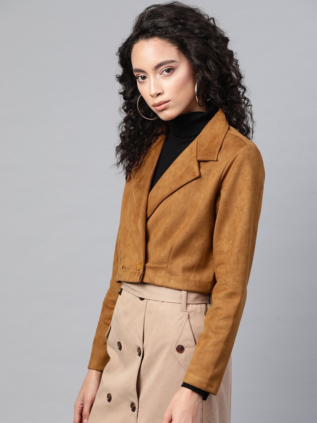 Women's Brown Suede Crop Blazer - SASSAFRAS