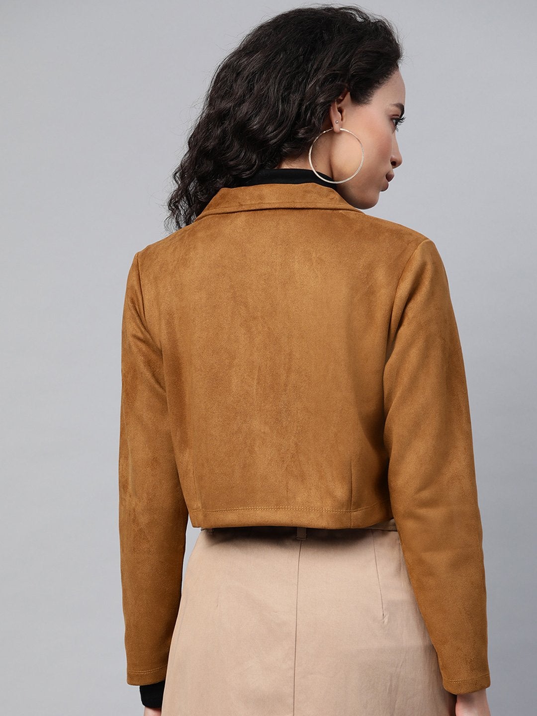 Women's Brown Suede Crop Blazer - SASSAFRAS