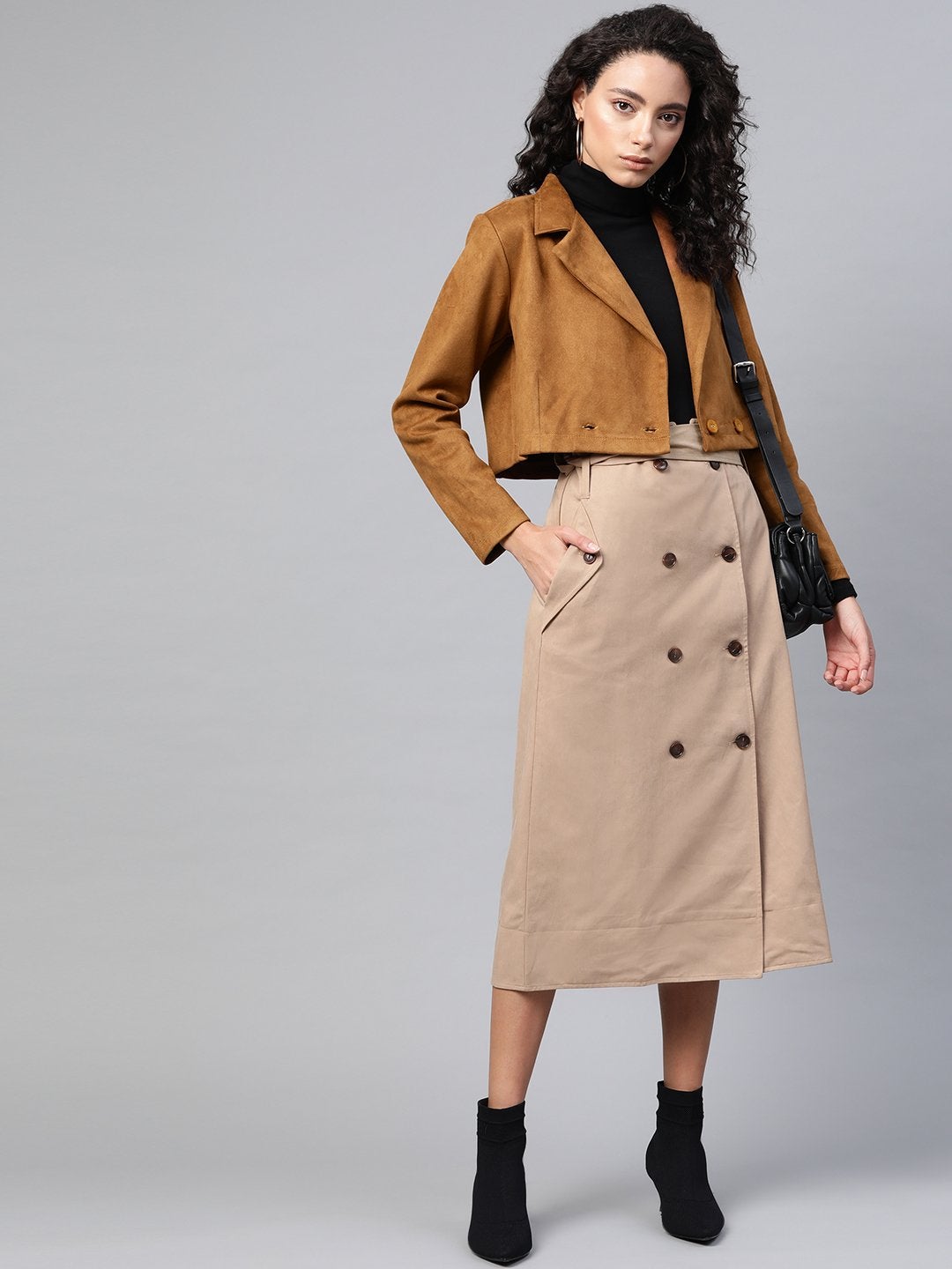 Women's Brown Suede Crop Blazer - SASSAFRAS