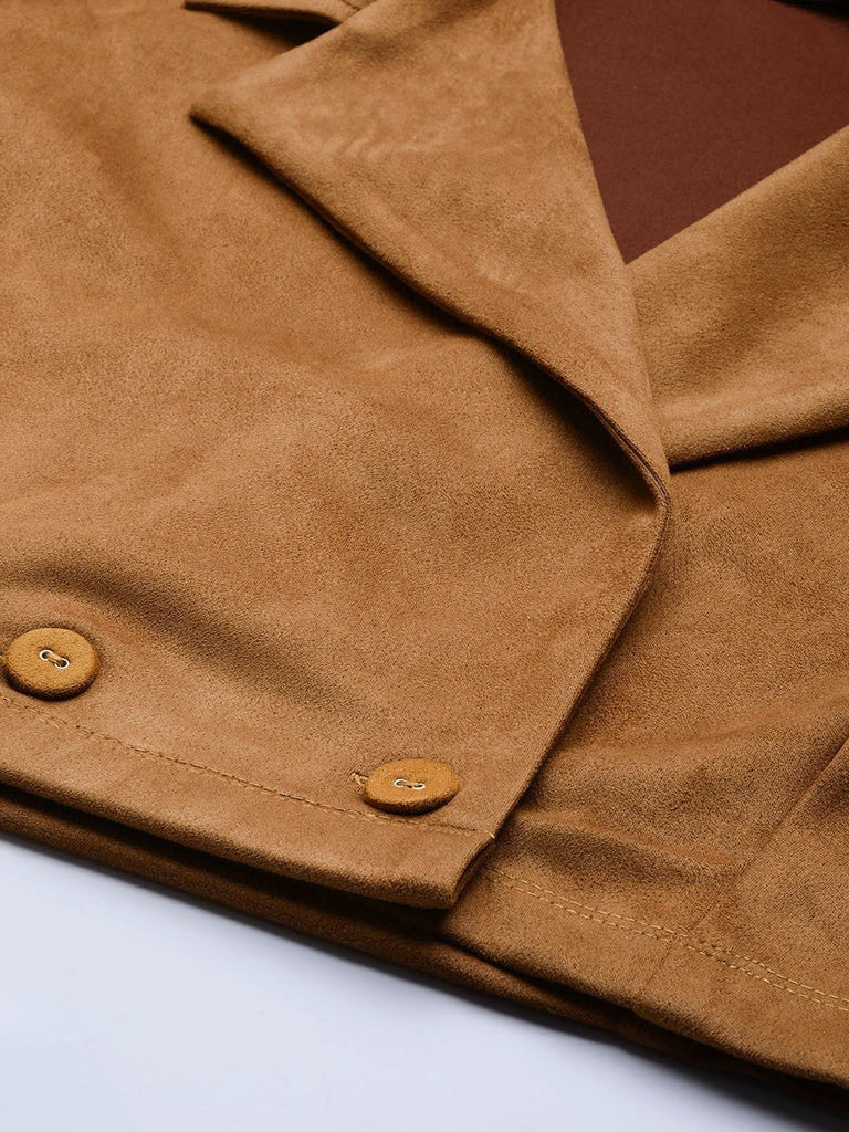 Women's Brown Suede Crop Blazer