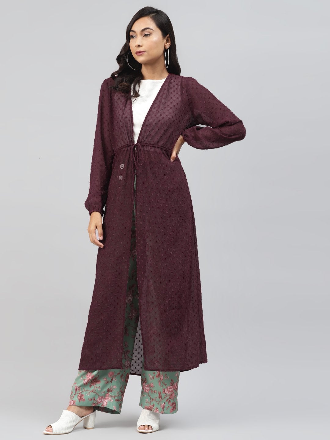 Women's Burgundy Front Open Shrug - SASSAFRAS