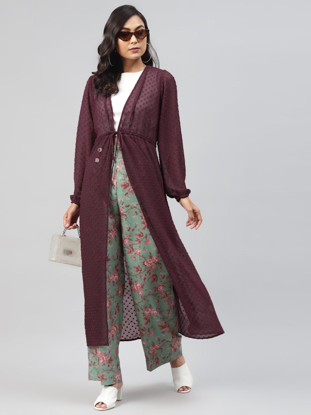 Women's Burgundy Front Open Shrug - SASSAFRAS