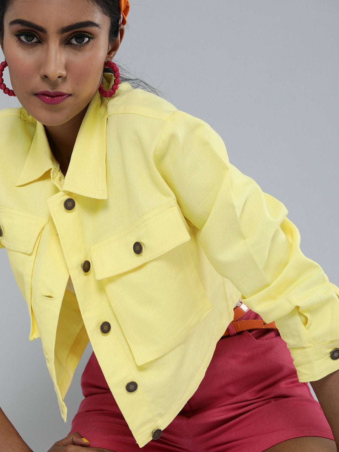 Women's Yellow Boxy Twill Jacket - SASSAFRAS