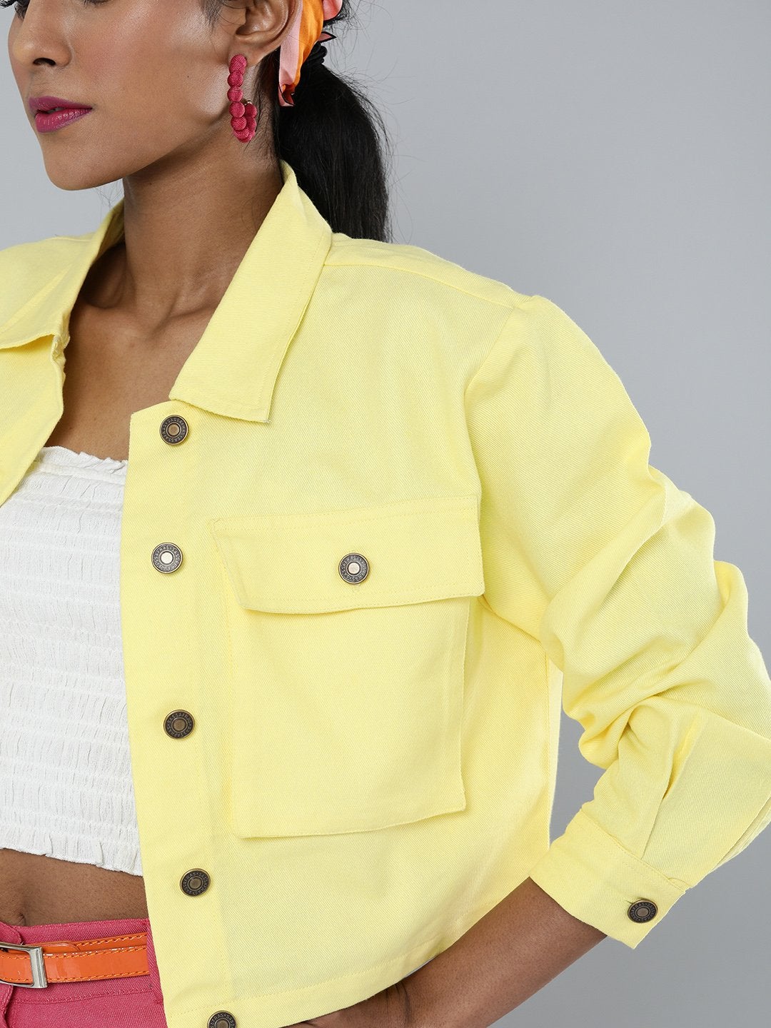 Women's Yellow Boxy Twill Jacket - SASSAFRAS