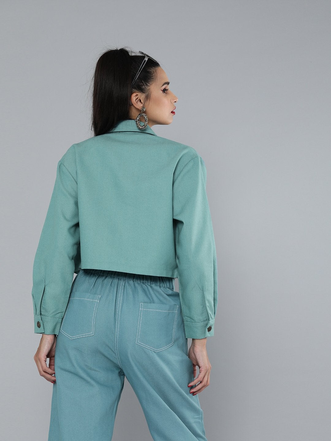 Women's Sea Green Boxy Twill Jacket - SASSAFRAS