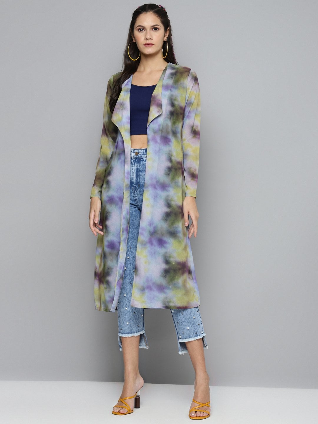 Women's Yellow & Purple Tie-Dye Print Shrug - SASSAFRAS