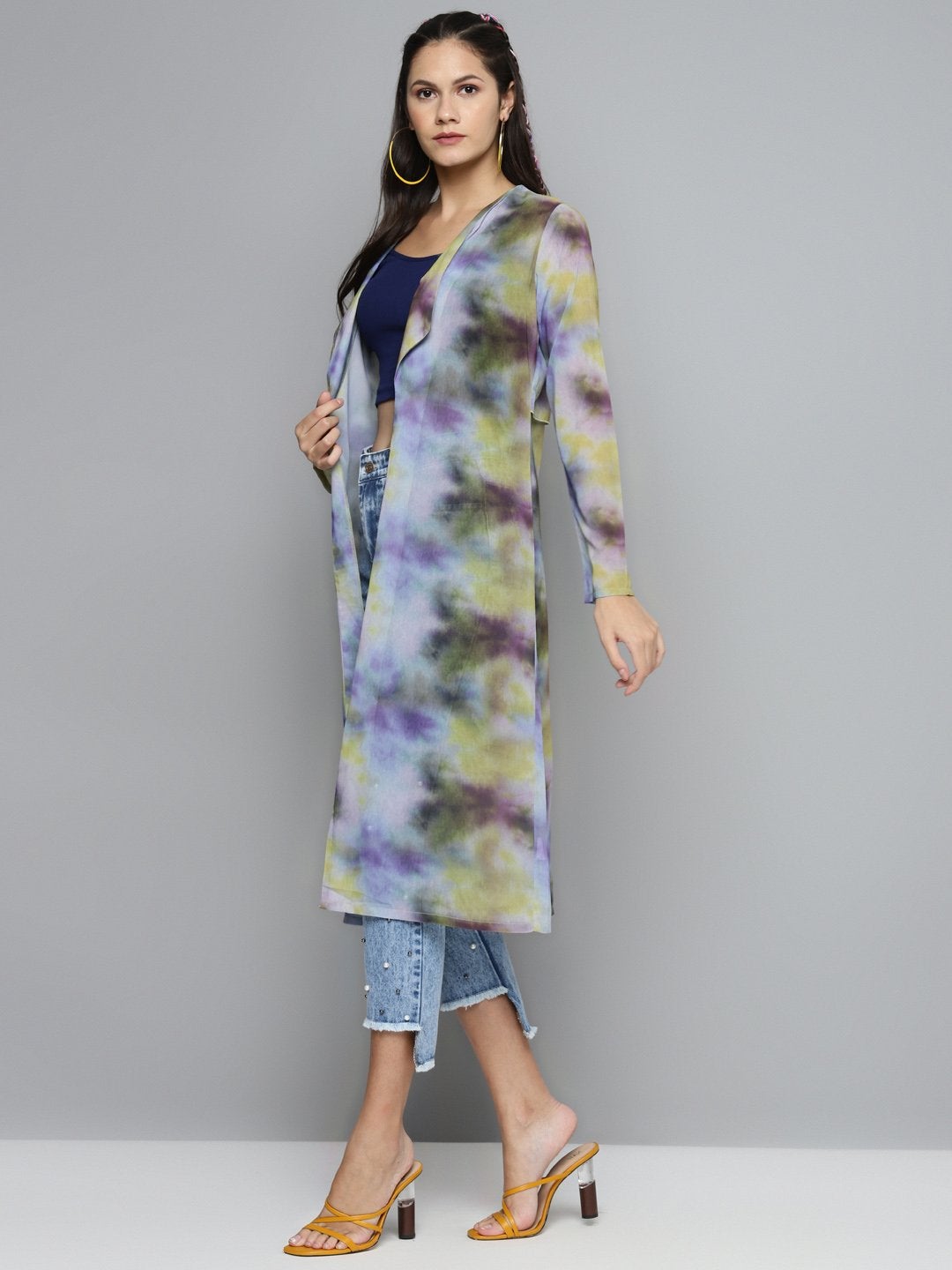 Women's Yellow & Purple Tie-Dye Print Shrug - SASSAFRAS